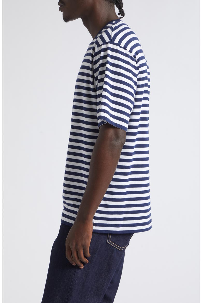 Embroidered Logo Stripe Stretch Cotton T-Shirt, Alternate, color, RIGATO