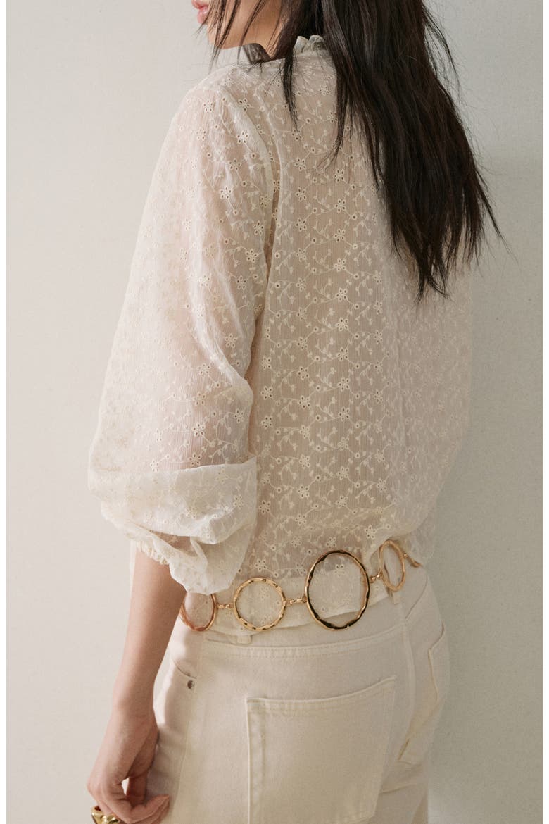 Ruffle Detail Embroidered Top, Alternate, color, ECRU