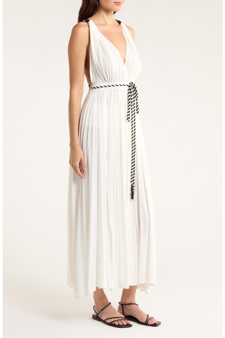 Plunge Tie Belt Maxi Cover-Up Dress, Alternate, color, WHITE