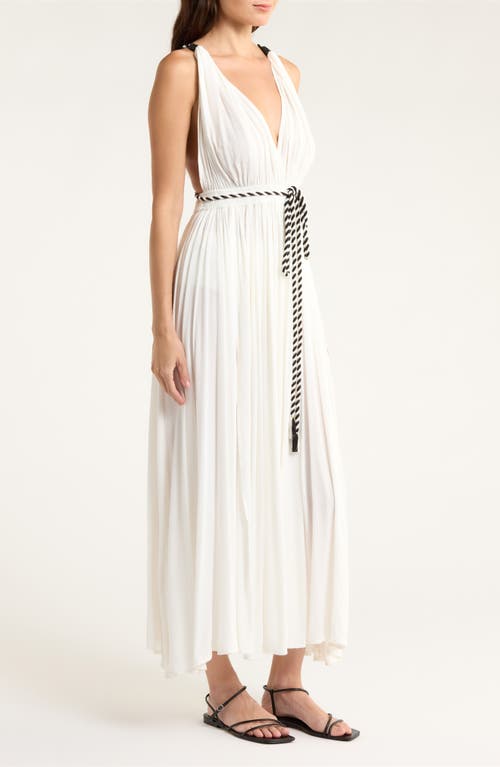 Elan Plunge Tie Belt Maxi Cover-up Dress In White