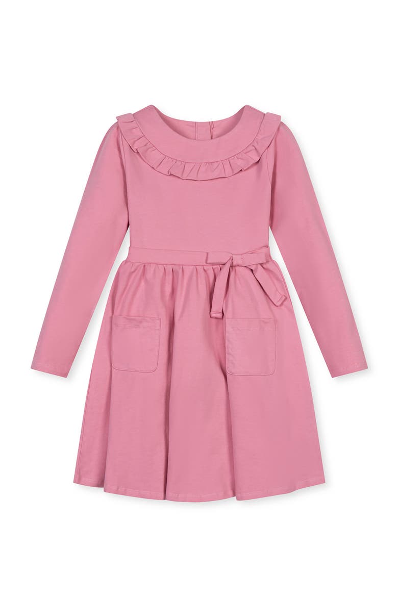 Kids' Organic Ruffle Neck Knit Skater Dress, Main, color, Rose Pink