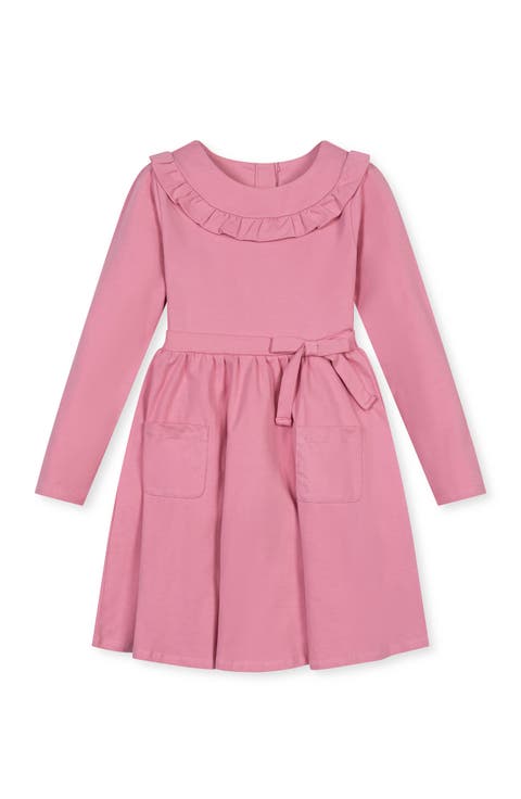 Kids' Organic Ruffle Neck Knit Skater Dress