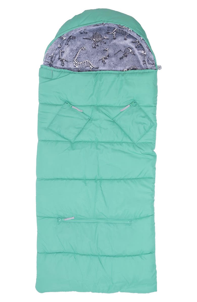mimish Kids' Sleep-n-Pack Glow in the Dark Sleeping Bag Backpack, Alternate, color, Green Multi