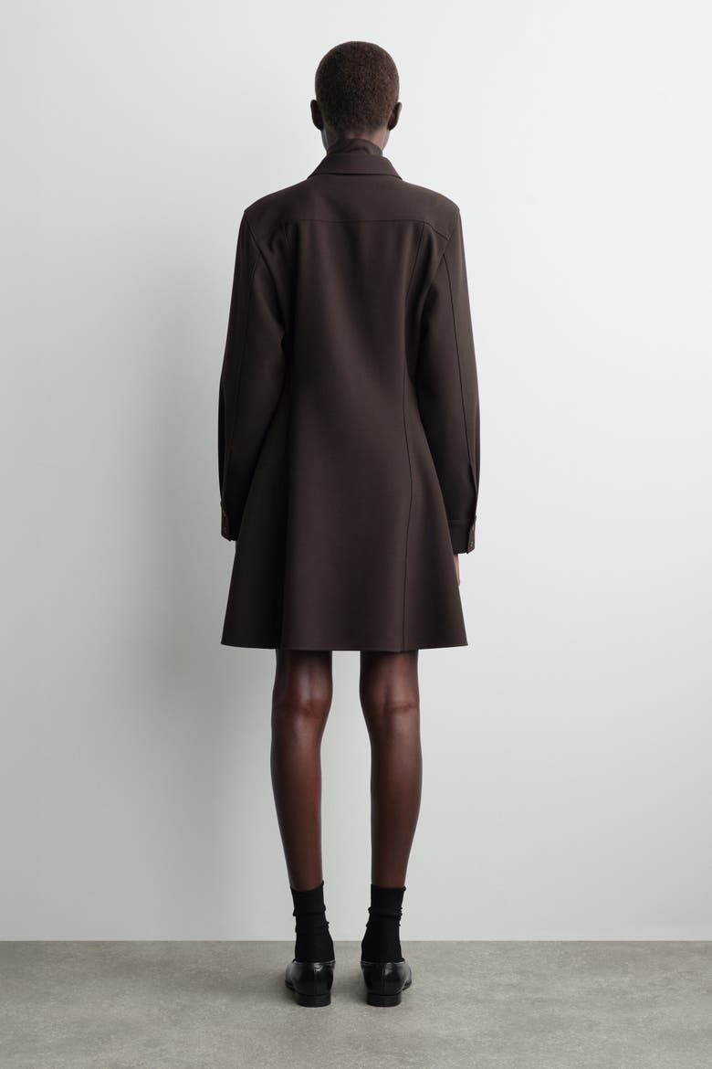 Long-Sleeved Mini Shirt Dress, Alternate, color, DARK BROWN