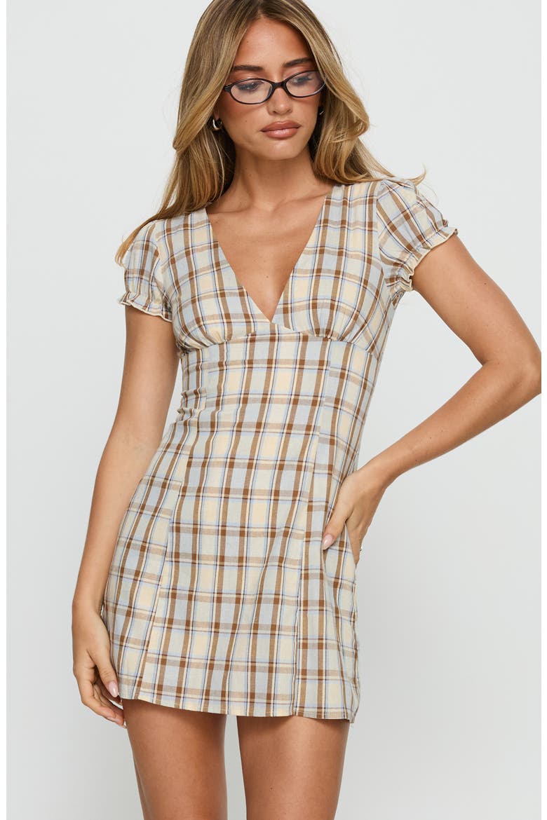 Mystee Check Cotton Skirted Romper, Alternate, color, BLUE CHECK