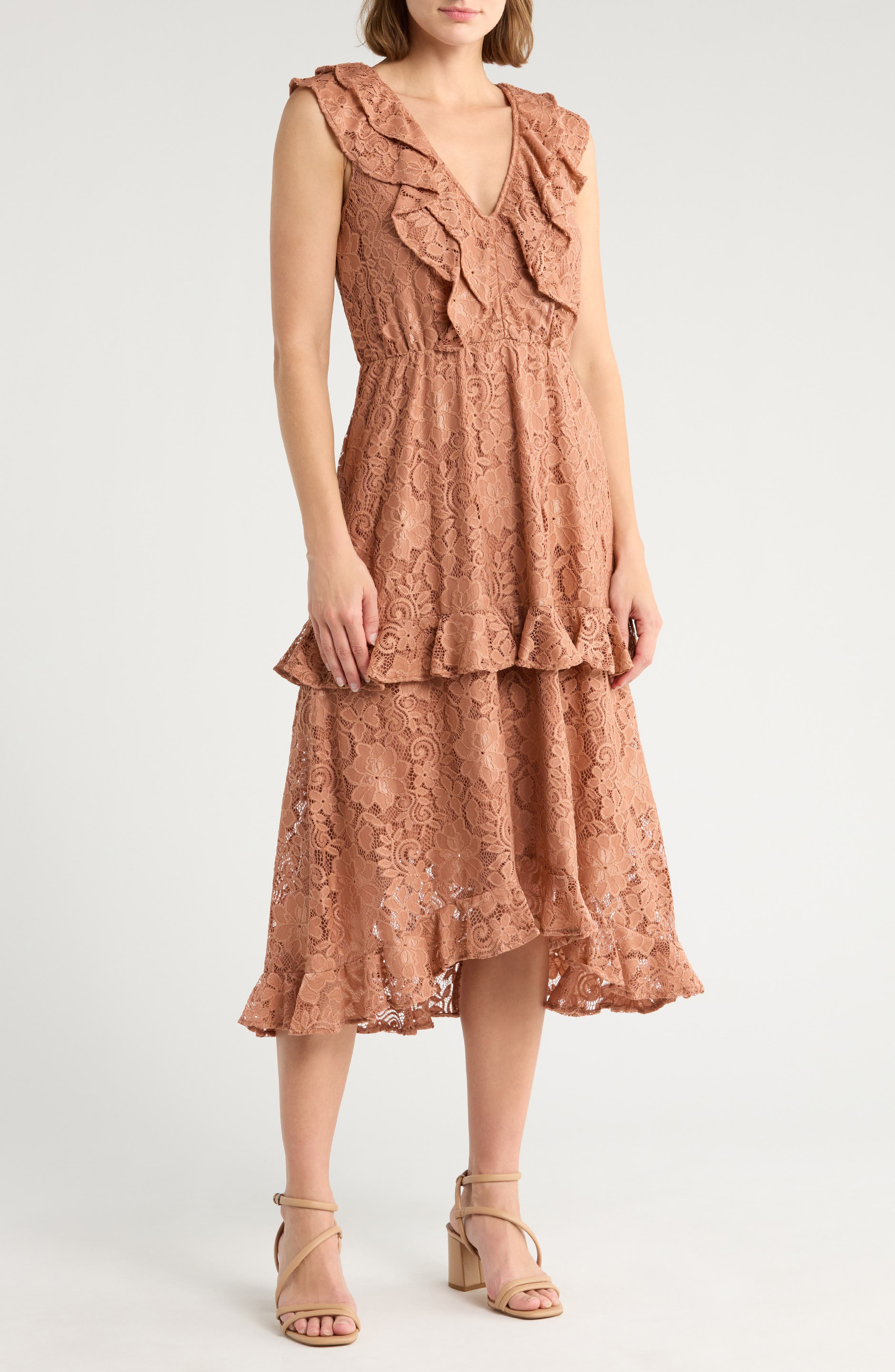 NSR Ruffle Lace Midi Dress