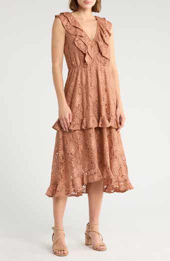 NSR Ruffle Lace Midi Dress