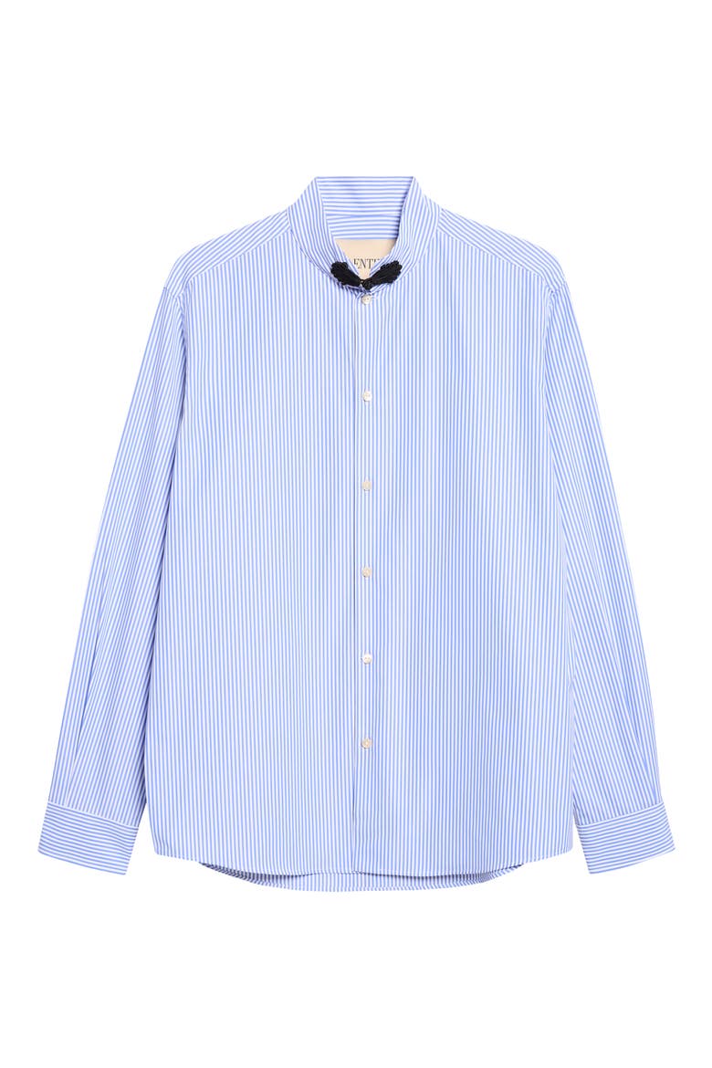 Stripe Mandarin Collar Cotton Button-Up Shirt, Main, color, BLUE/ IVORY