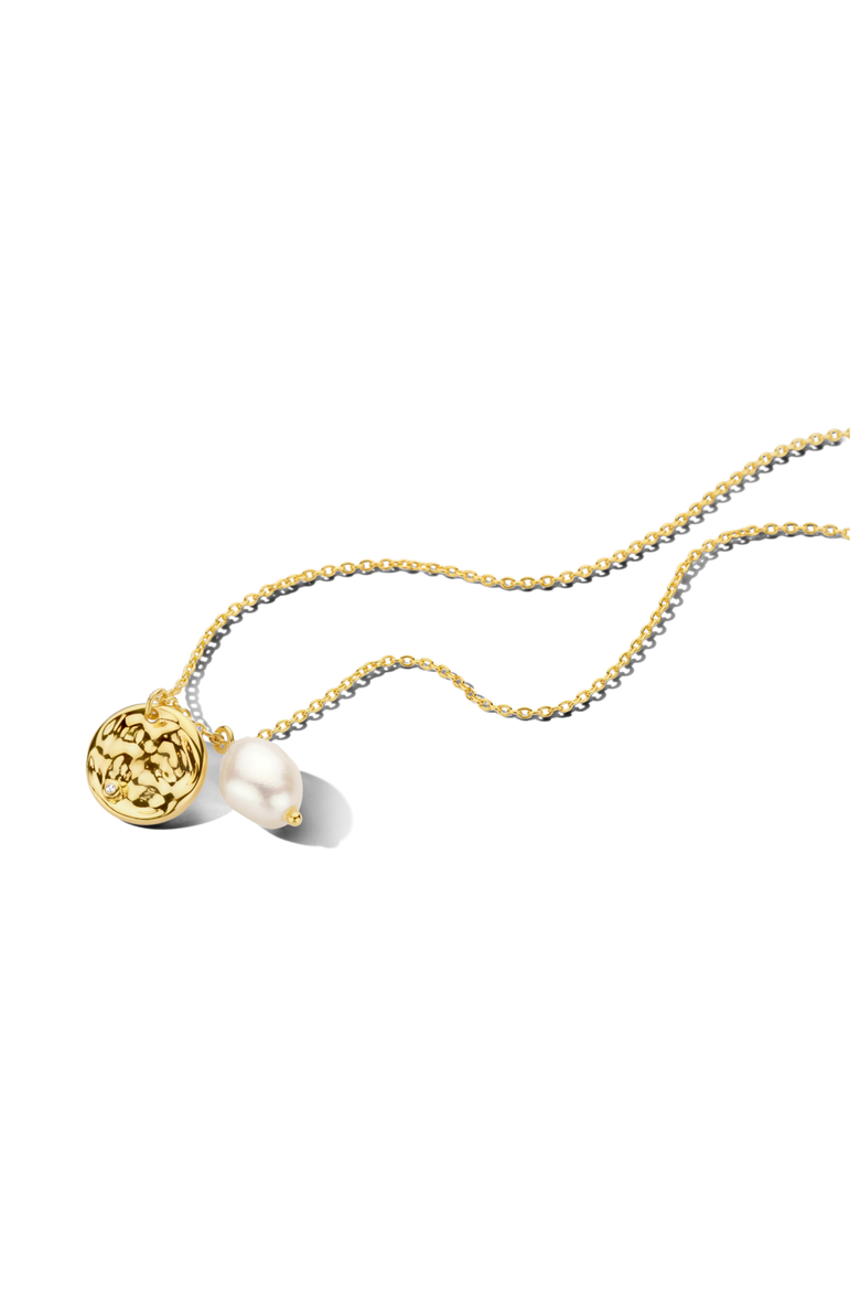 Coco Diamond Necklace | 1 natural diamond - 1 freshwater pearl | 925 Sterling Silver | Necklace | 19.5 - 21.5 in | Yellow 18k-Gold Plated, Alternate, color, Yellow 18k Gold Plated
