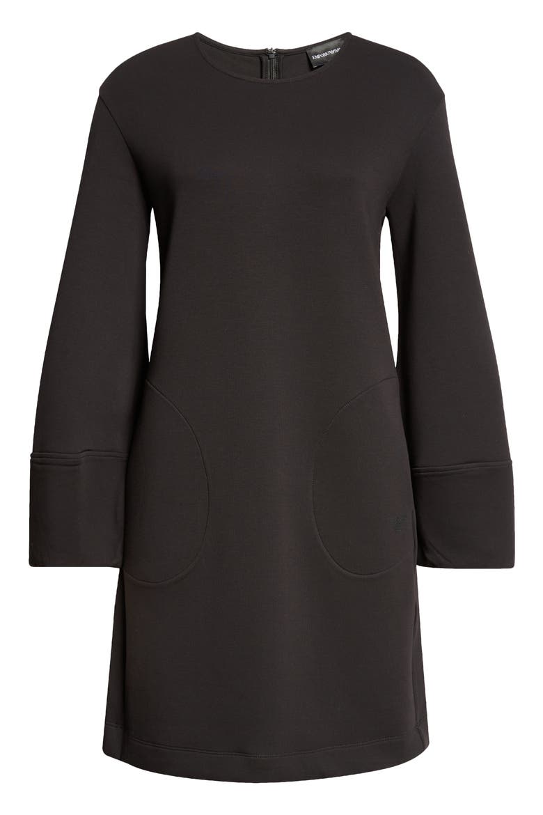 Balloon Long Sleeve Cotton Blend Jersey Shift Dress, Alternate, color, SOLID BLACK