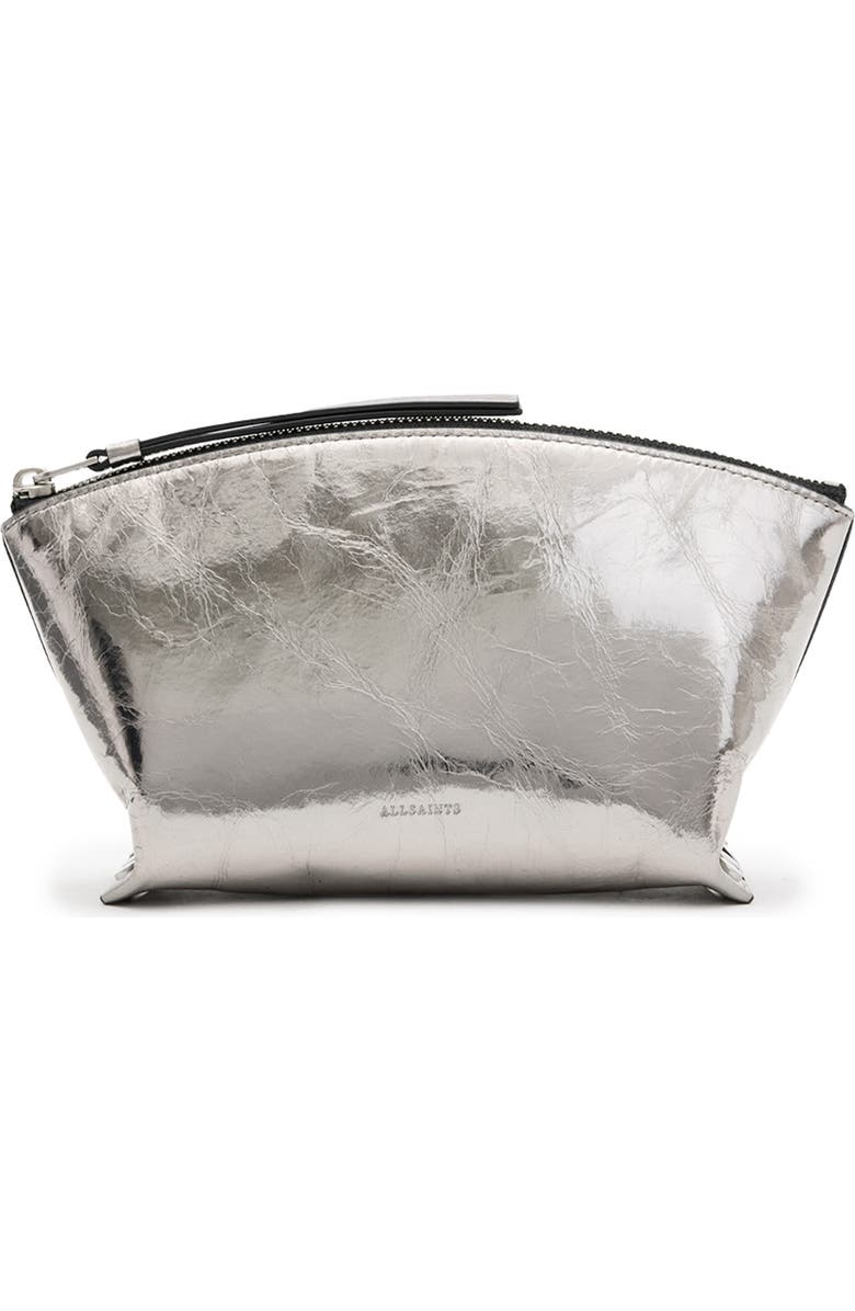 AllSaints Anais Stud Metallic Leather Clutch, Main, color,