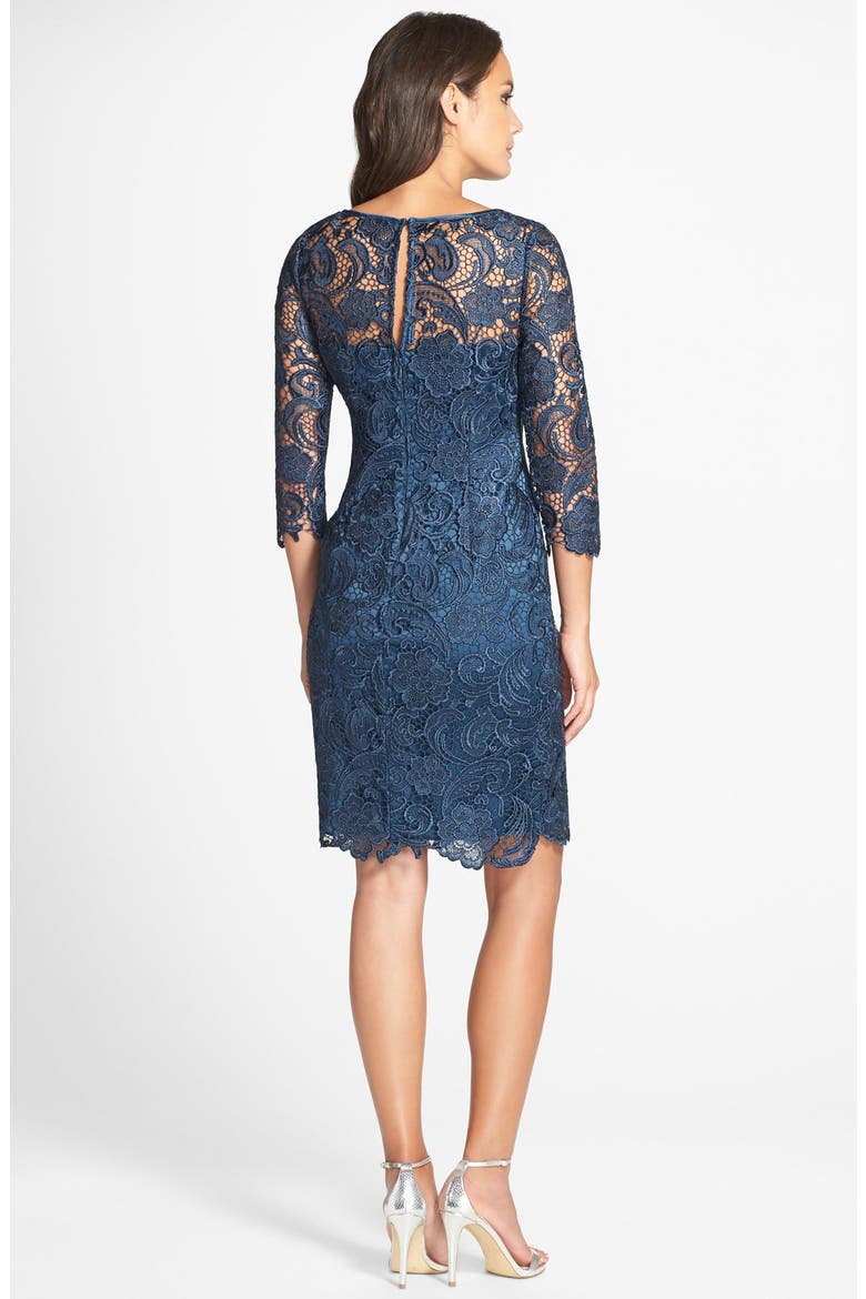 Illusion Yoke Guipure Lace Sheath Dress, Alternate, color, DEEP BLUE
