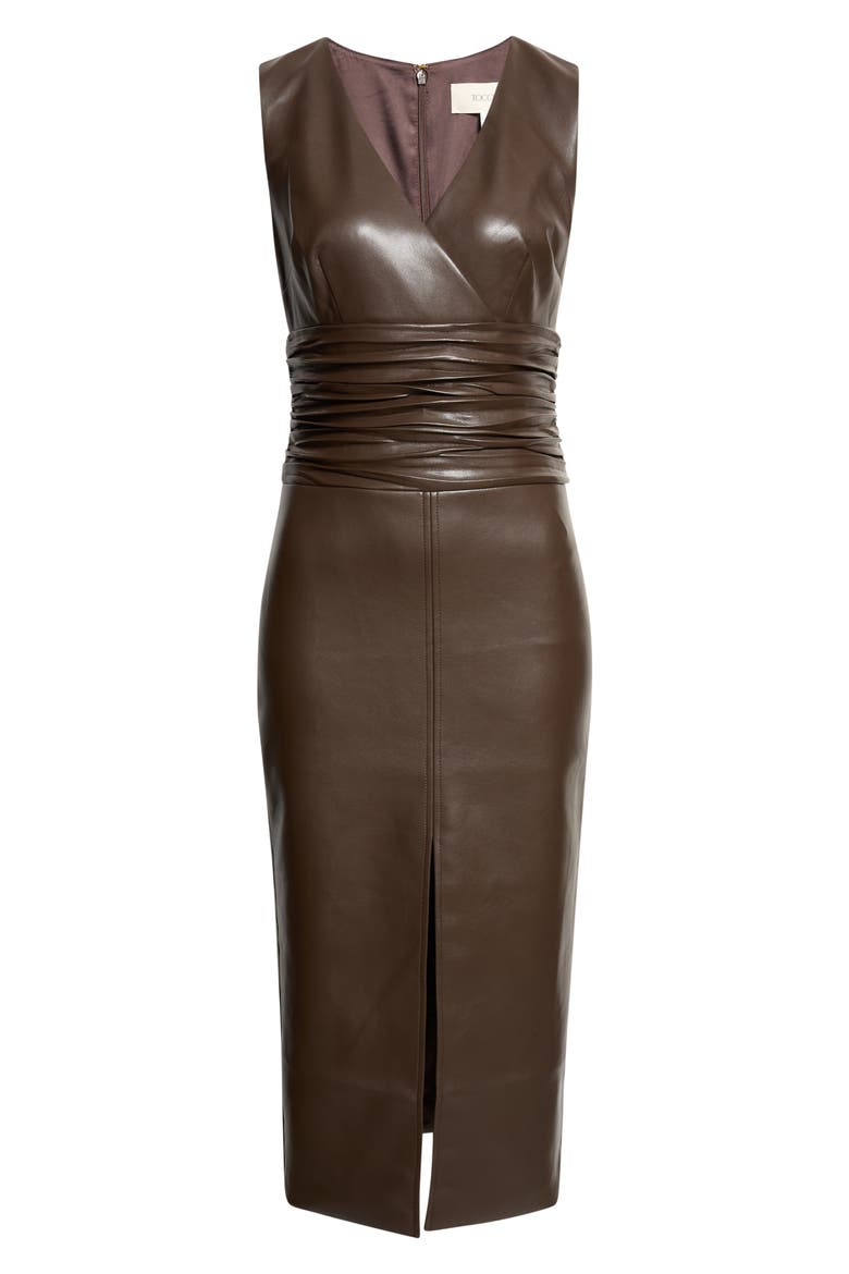 Fabiana Faux Leather Midi Dress, Alternate, color, ESPRESSO