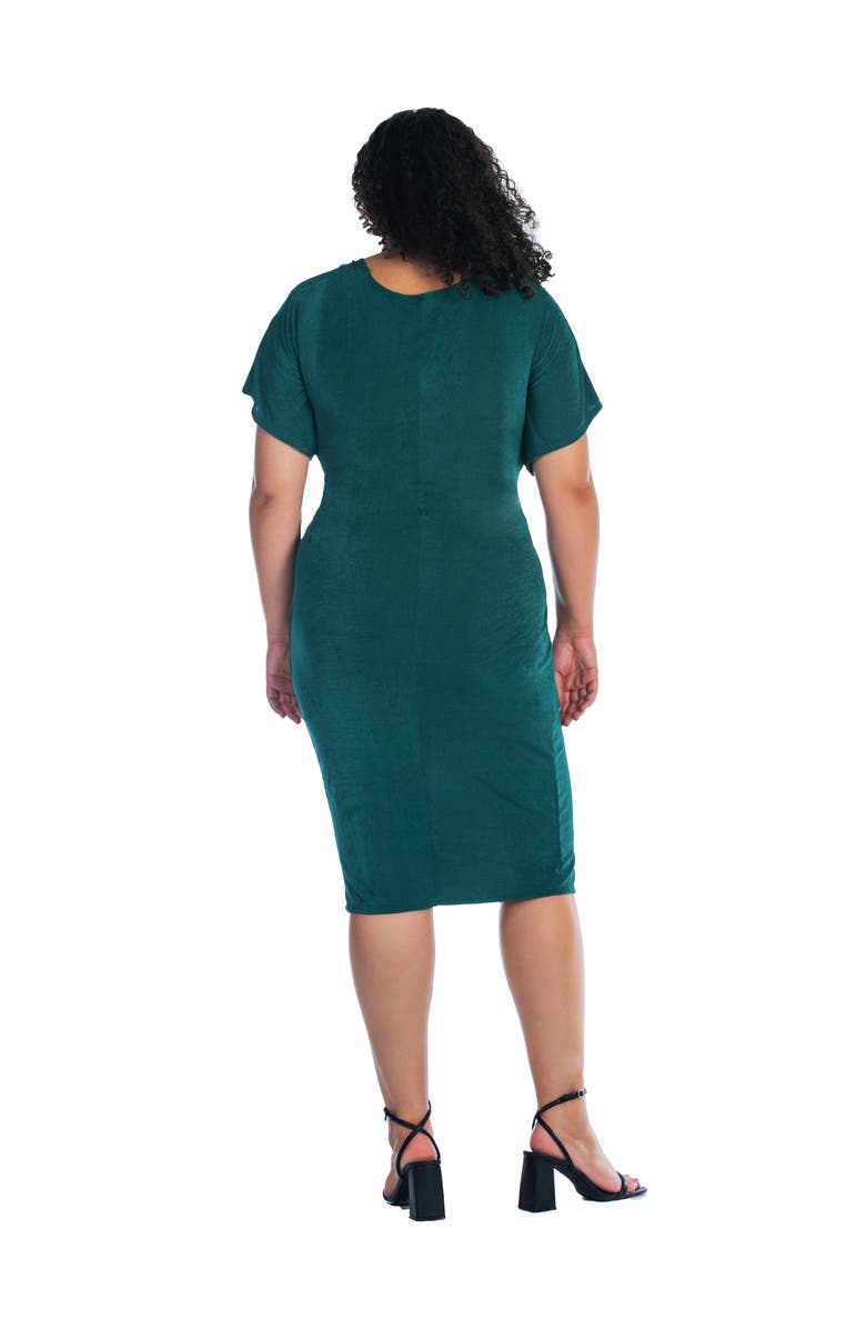 24seven Comfort Apparel Short Sleeve V-Neck Twist Front Split Hem Dress, Alternate, color, Hunter