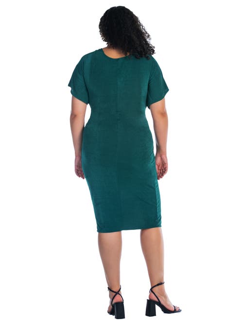 24seven Comfort Apparel Short Sleeve V-neck Twist Front Split Hem Dress In Green