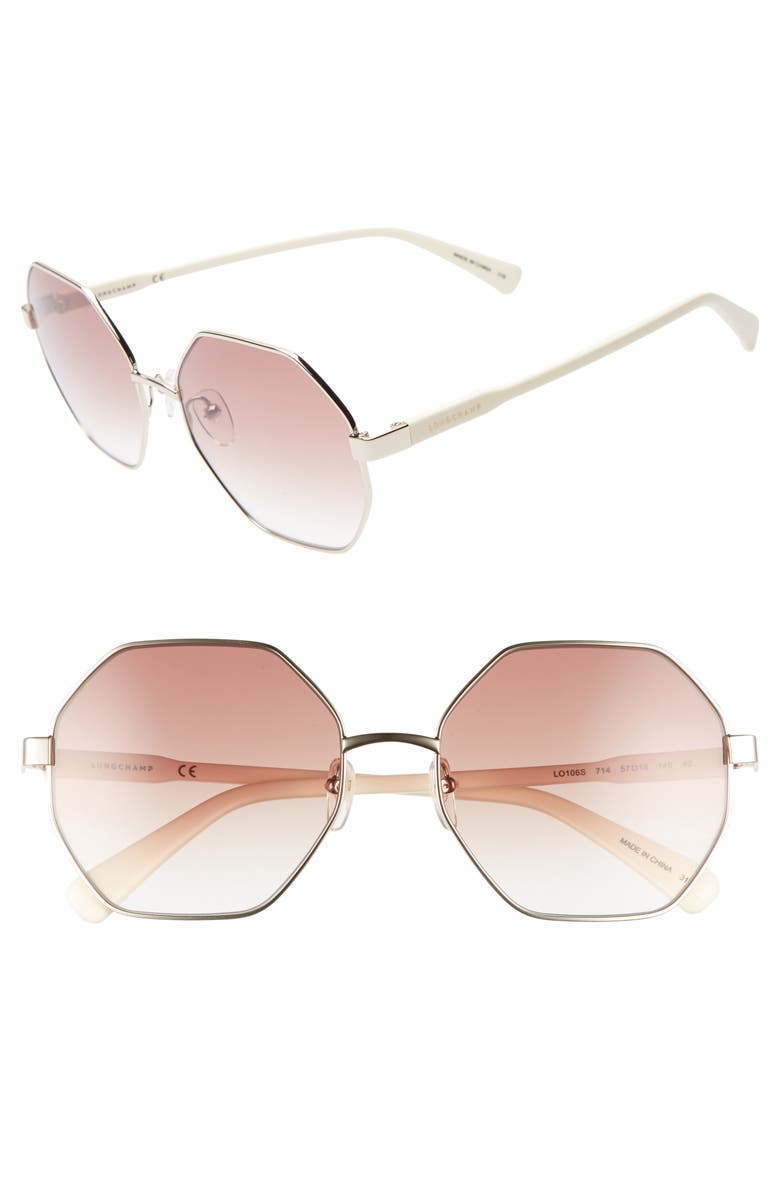 Longchamp Le Pliage 57mm Gradient Octagonal Sunglasses, Main, color, Gold