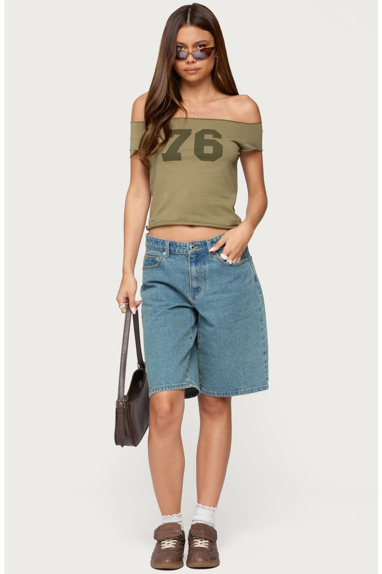 76 Off the Shoulder Stretch Cotton Crop Top, Alternate, color, OLIVE