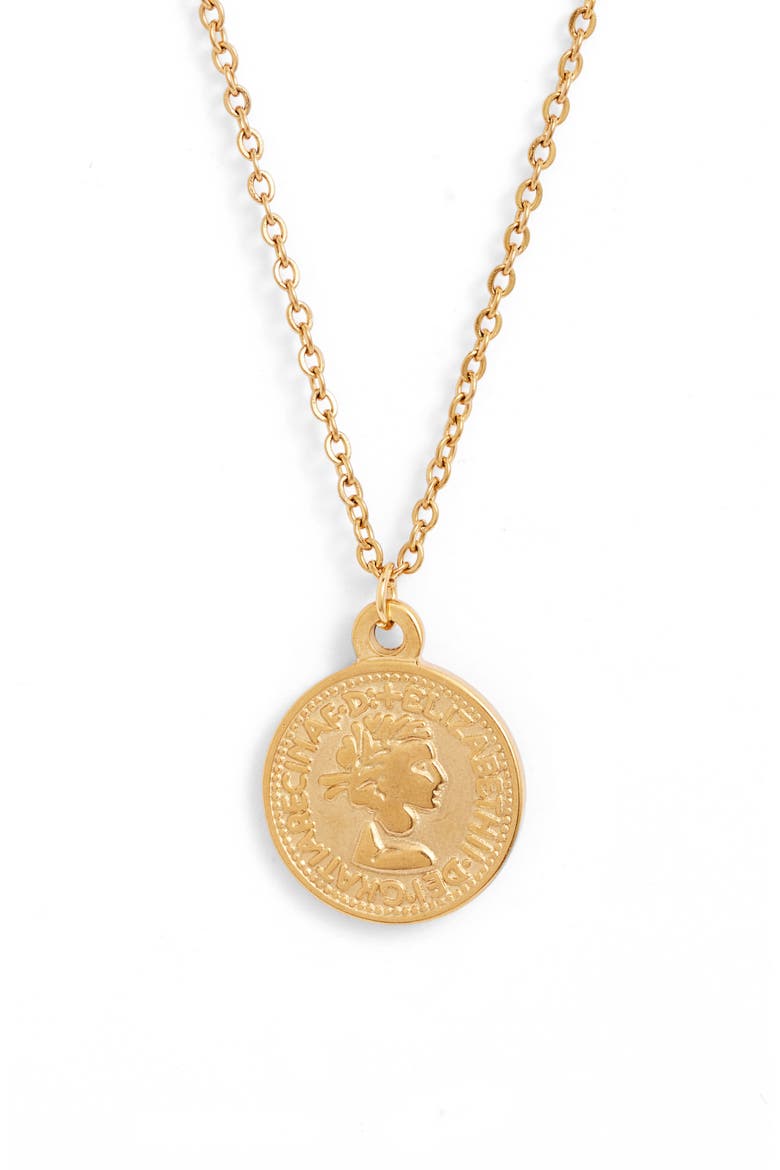 Genesis Coin Pendant Necklace, Main, color, GOLD