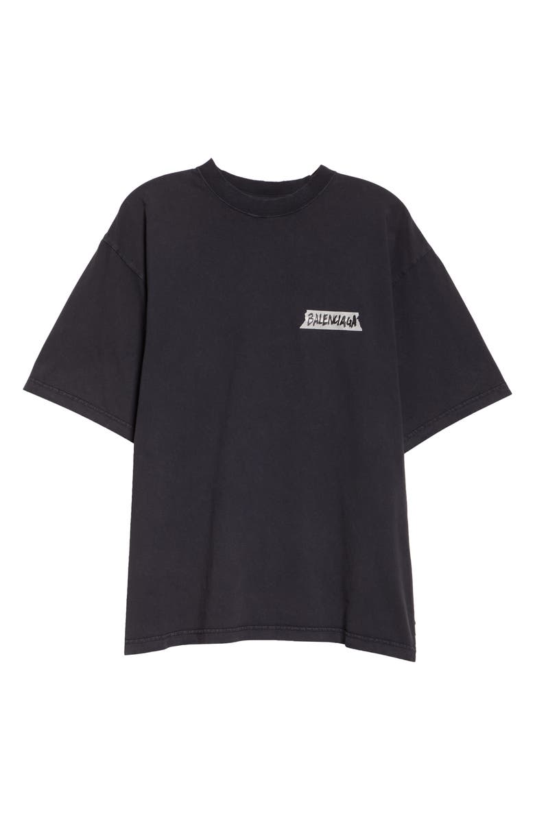 Balenciaga Masking Tape Logo Dry Jersey T-Shirt, Alternate, color, 1041 Faded Washed Black