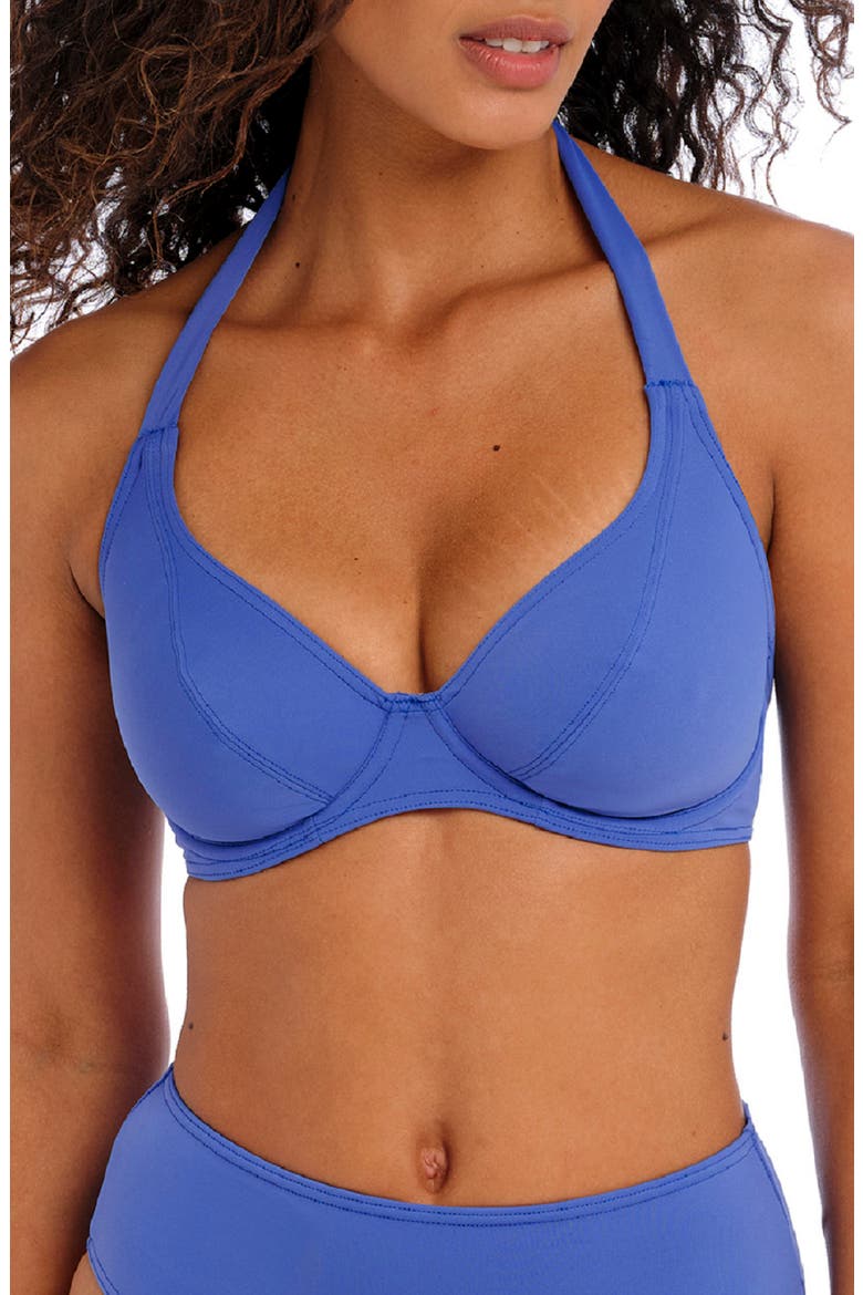Jewel Cove Underwire Banded Halter Bikini Top, Main, color, PLAIN AZURE