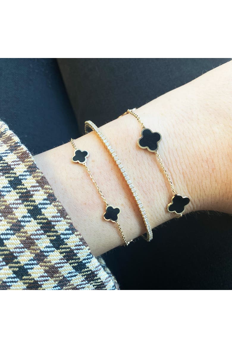 Mini Onyx Clover Bracelet, Alternate, color, Yellow Gold
