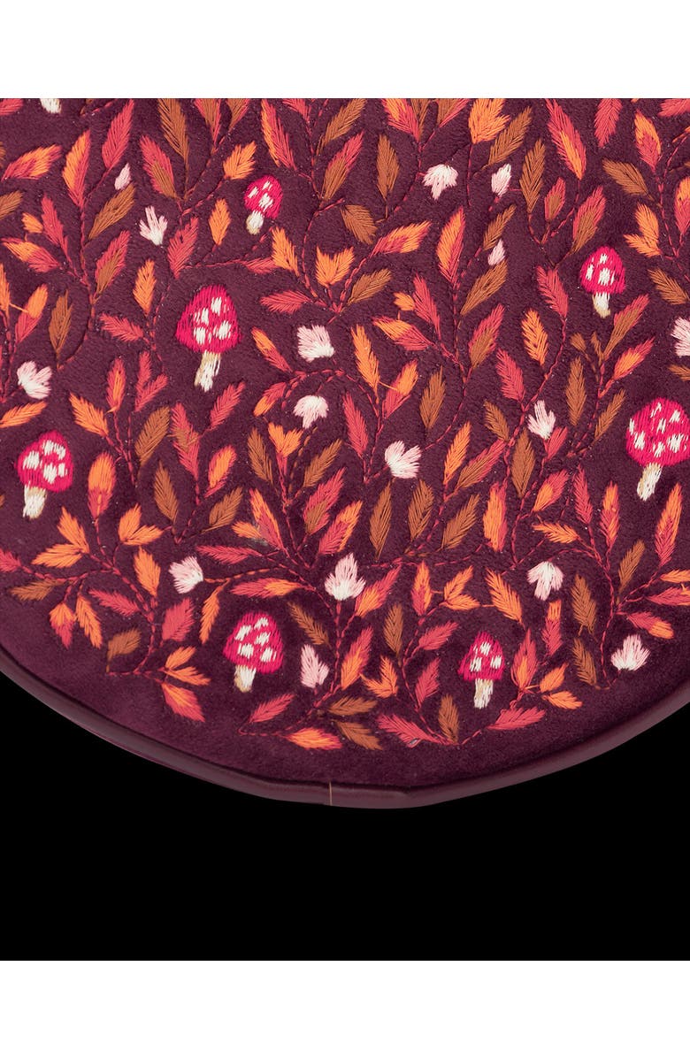 Fable England Magical Mushroom Embroidered Burgundy Velvet Circle Bag, Alternate, color, Red