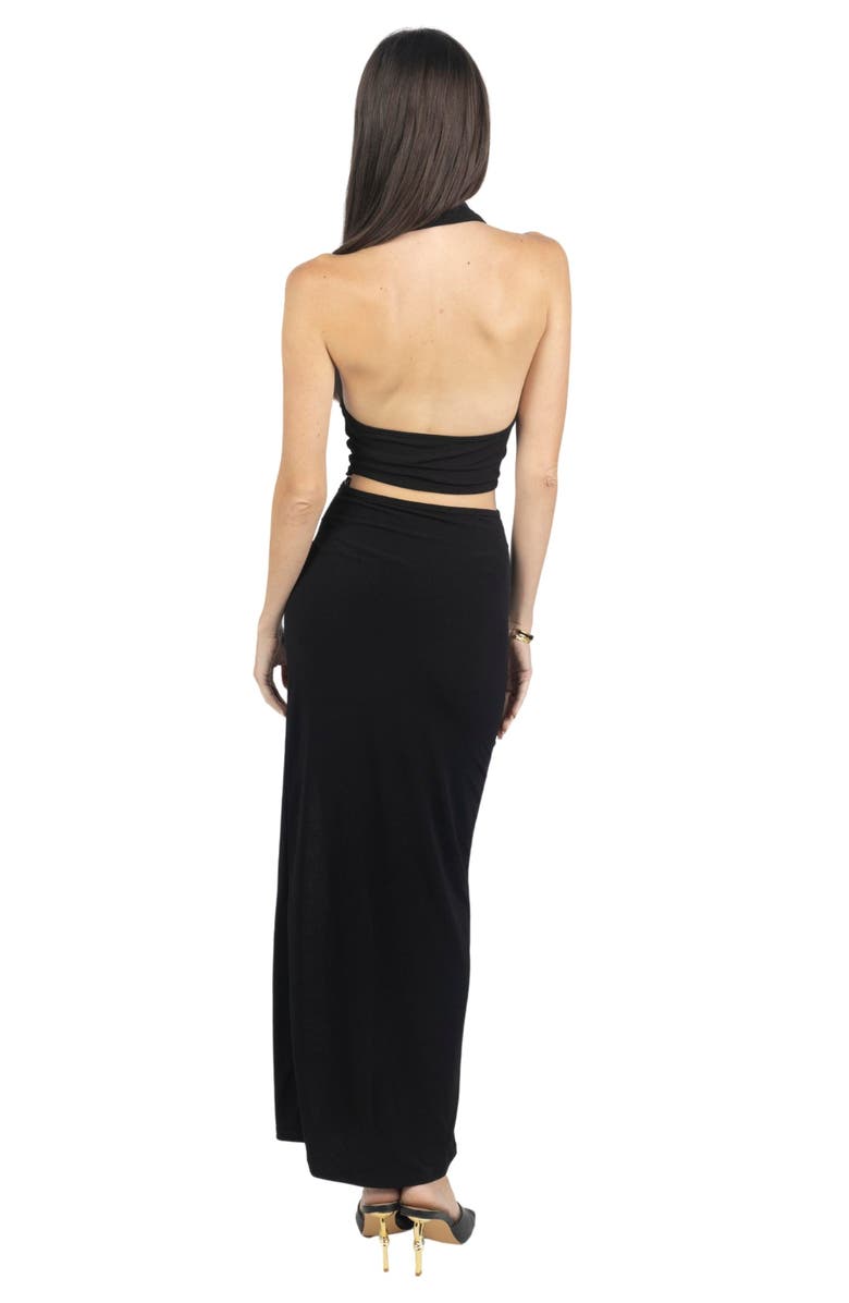 AKALIA Cayla V Neck Backless Midi Dress - Elegant and Modern Fashion, Alternate, color, 