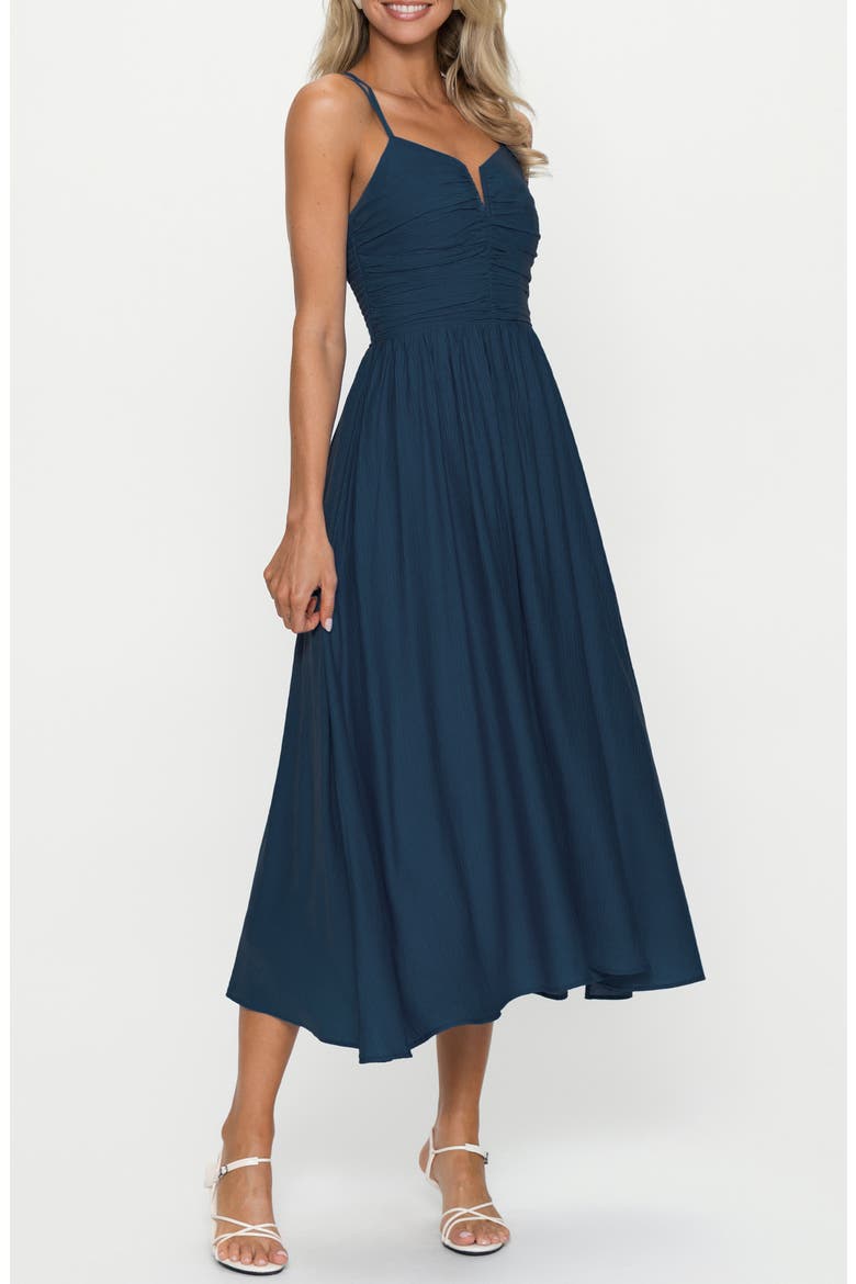 Smocked Strappy Midi Dress, Alternate, color, DARK BLUE