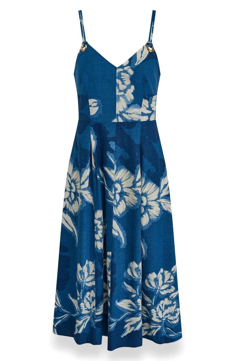 Donna Karan New York Sleeveless Linen Blend Midi Dress, Alternate, color, Prussian Blue