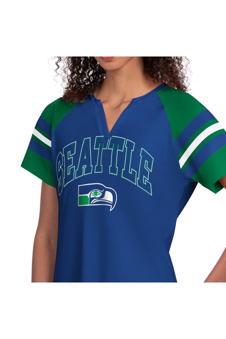 Women's Starter  Royal Seattle Seahawks Game On Notch Neck Raglan T-Shirt, Alternate, color, Royal