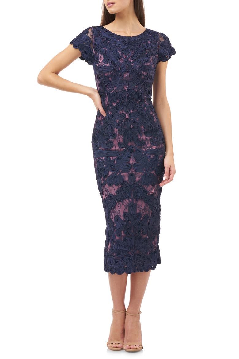 Soutache Lace Midi Dress, Main, color, NAVY ROSE