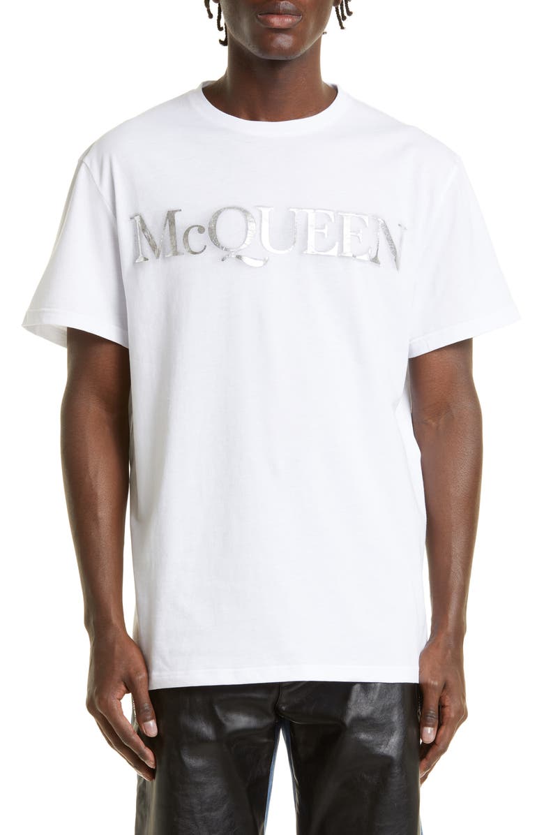 McQueen Crushed Foil Logo Cotton Graphic Tee, Main, color,