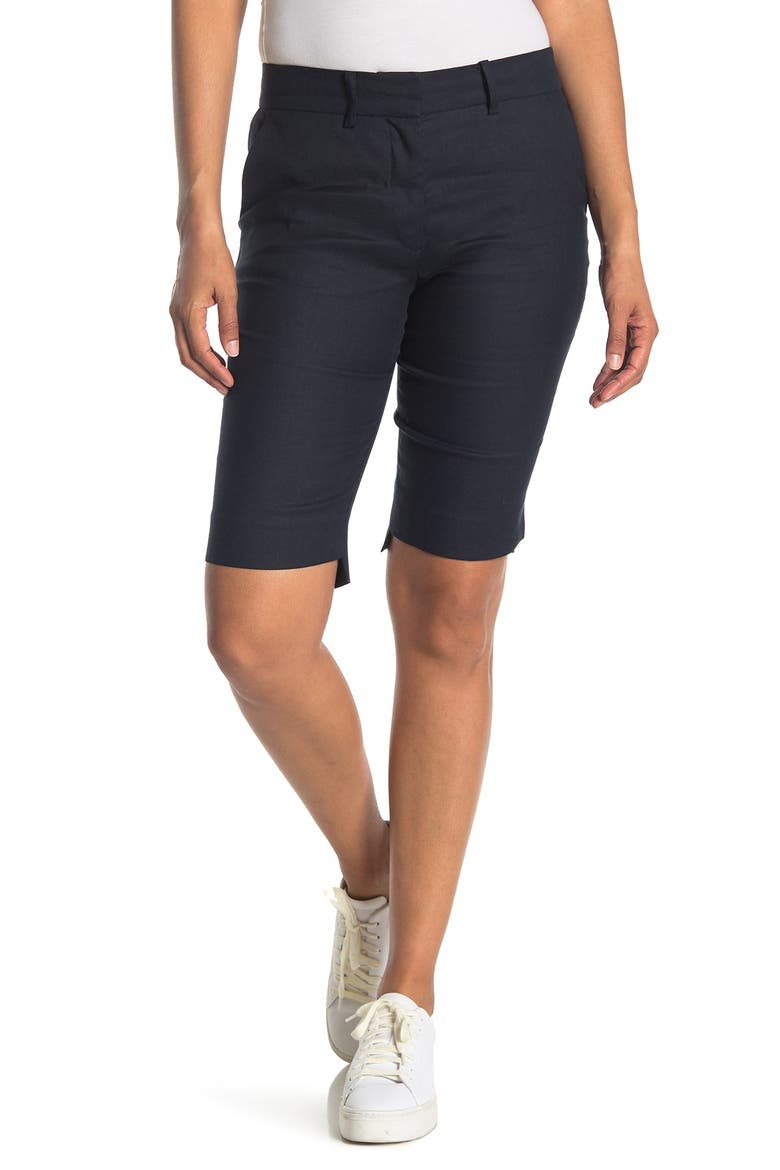 High Waist Linen Blend Trouser Shorts, Main, color, NAVY