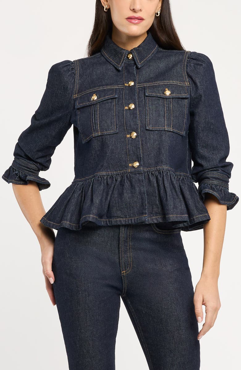 Cinq à Sept Delanie Denim Peplum Jacket, Main, color, Indigo Noir