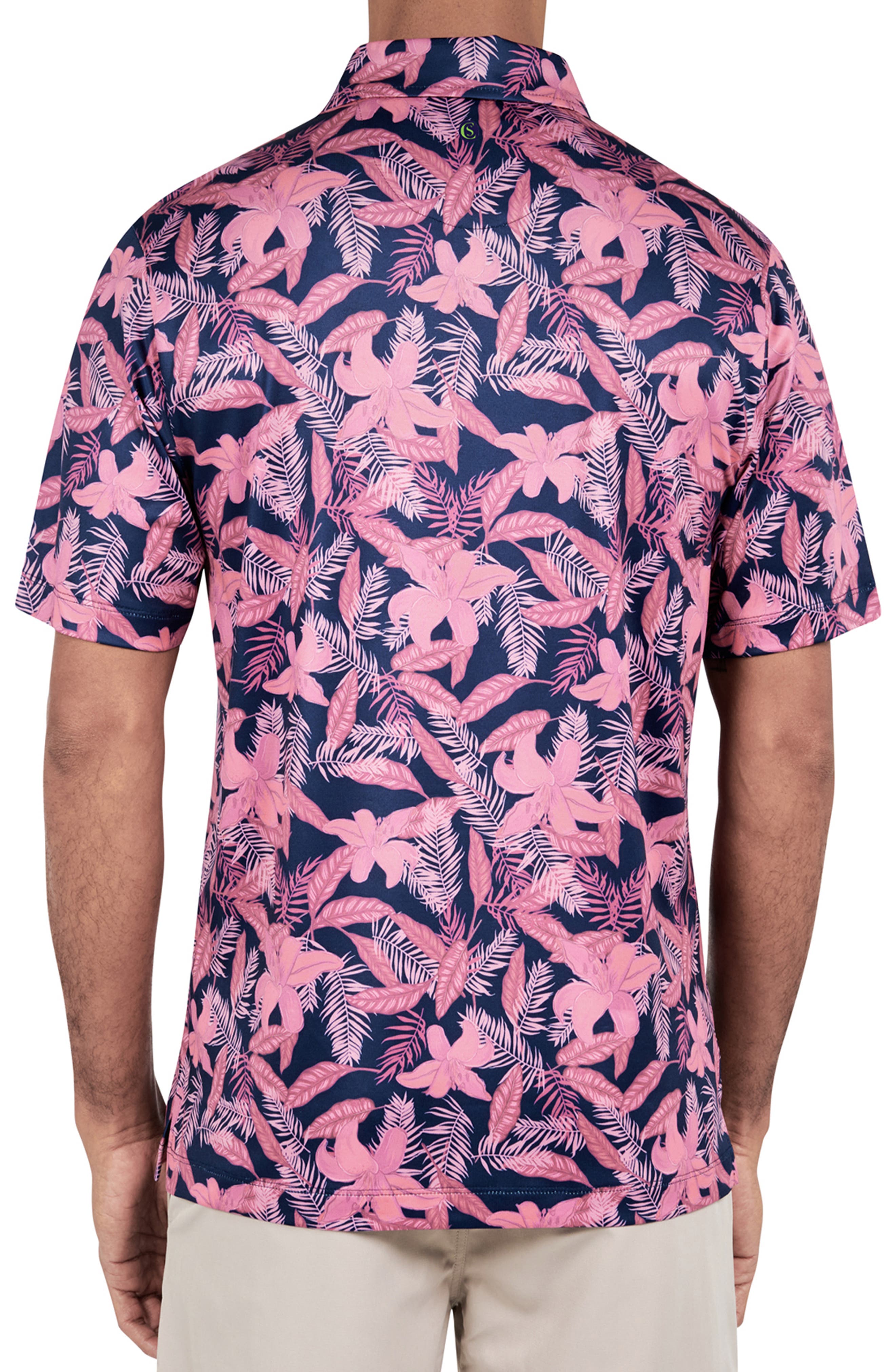 Regular Fit Tropical Floral Print Recycled Performance Golf Polo - image 2