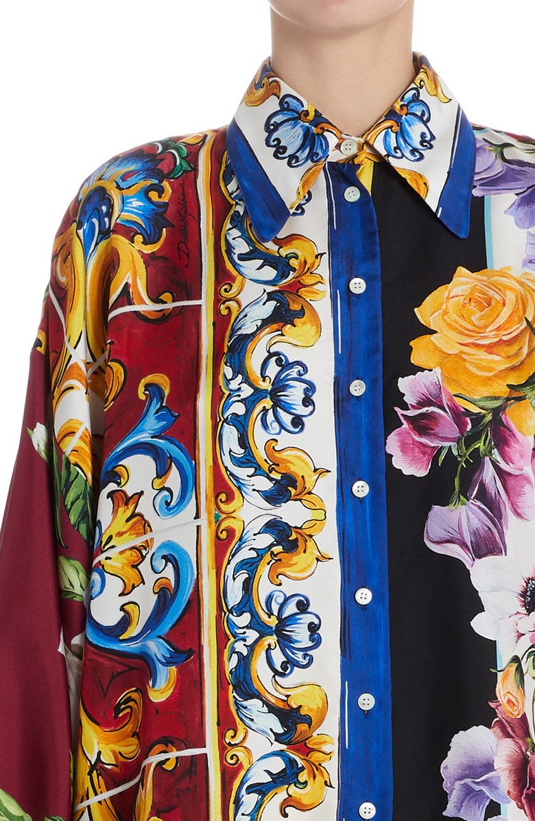 Dolce&Gabbana Mixed Foulard Print Silk Twill Shirt, Alternate, color, 