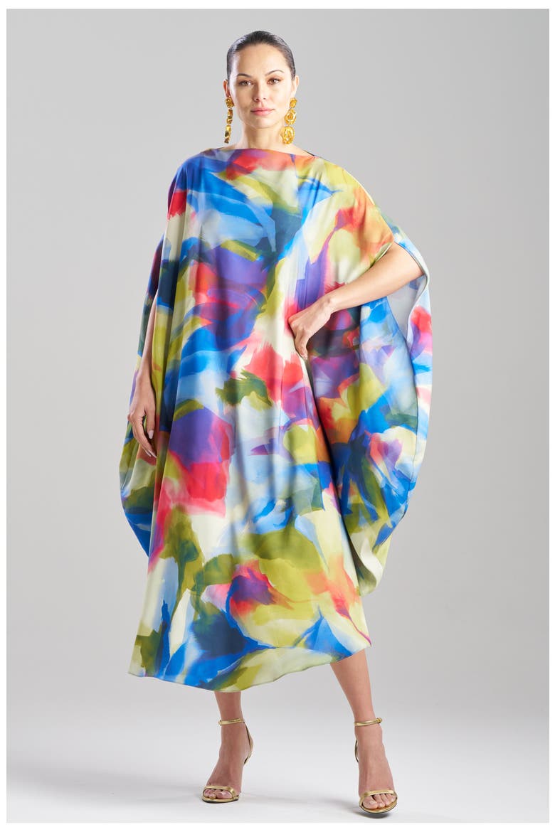 Kumo Printed Stretch Satin Circle Caftan, Main, color, MULTI