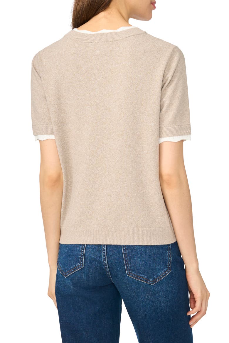 Lace Trim Short Sleeve Crewneck Sweater, Alternate, color, LIGHT HEATHER TAUPE