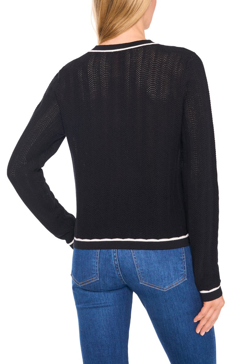 CeCe Contrast Detail Cotton Cardigan, Alternate, color, Rich Black