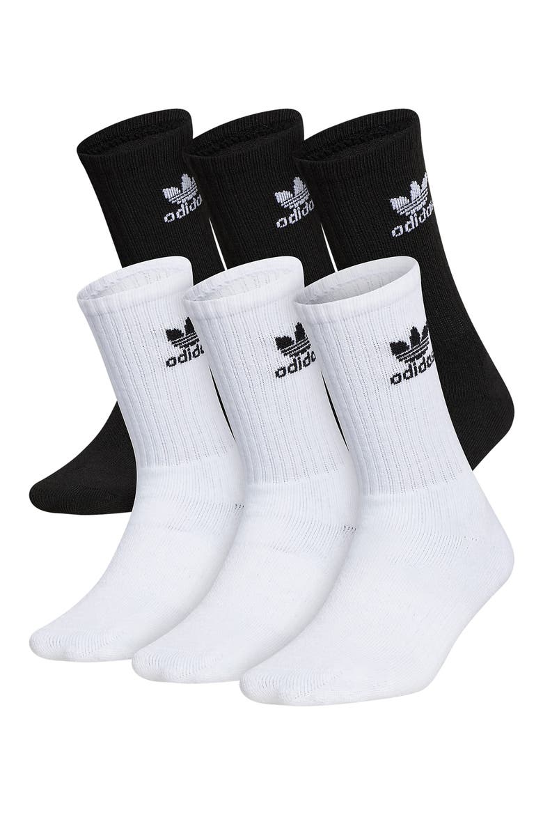 Kids' Trefoil 6-Pack Crew Socks, Main, color, WHITE/ BLACK