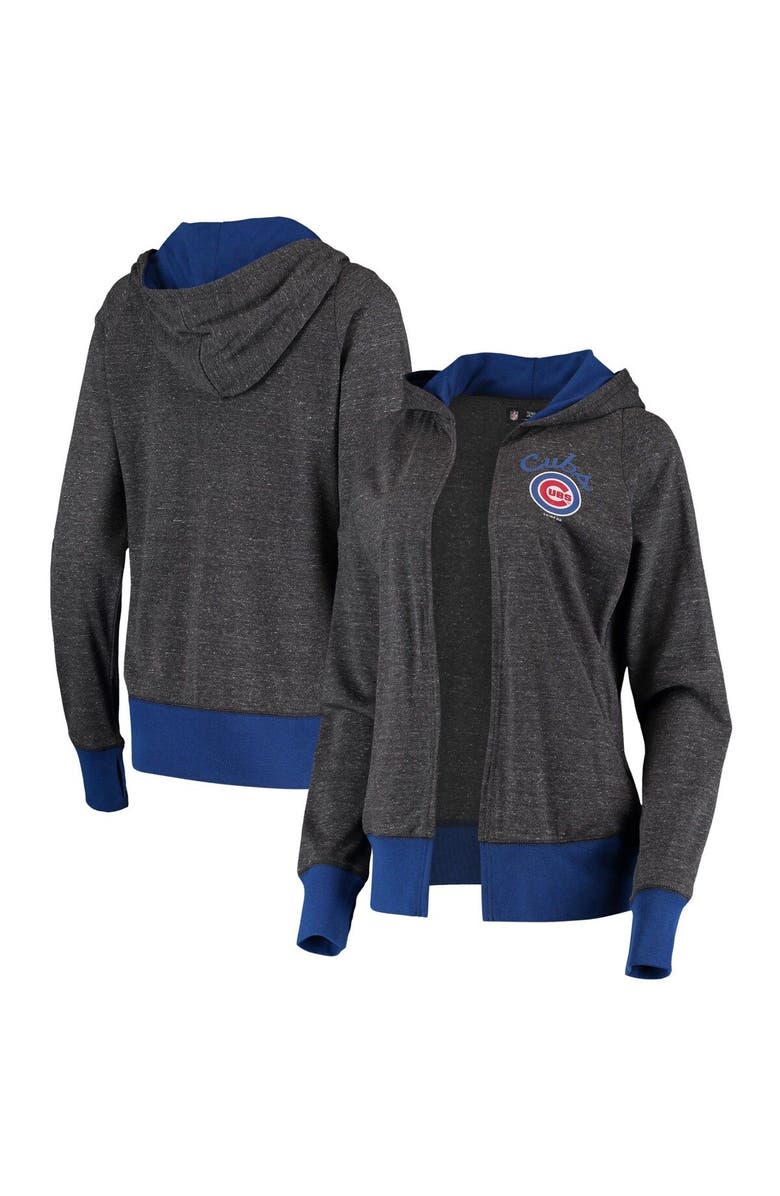 G-III 4HER BY CARL BANKS Women's G-III 4Her by Carl Banks Heathered Charcoal Chicago Cubs Chalk Talk Tri-Blend Hoodie Cardigan, Alternate, color,