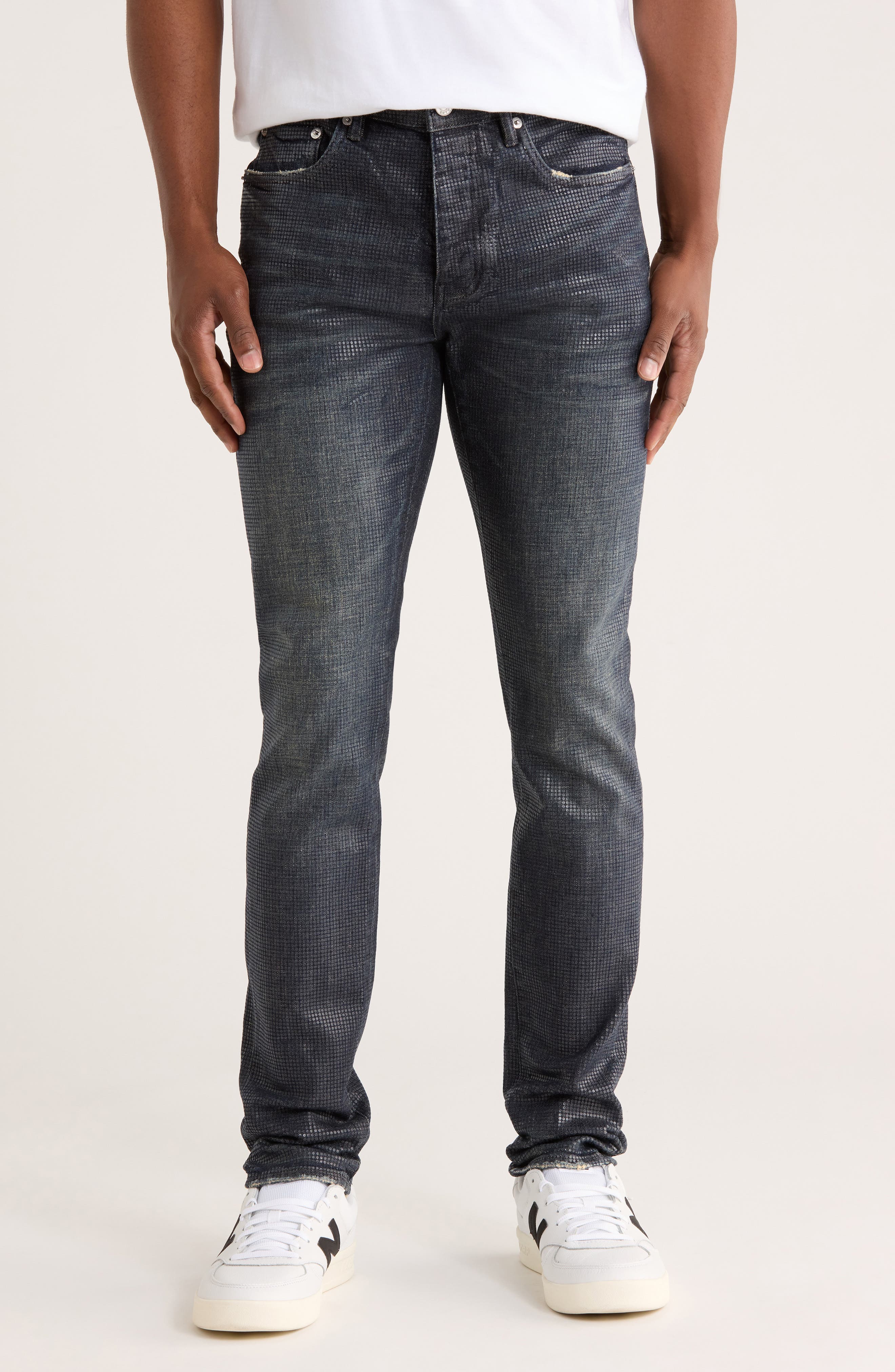 PURPLE BRAND Tiled Overlay Shimmery Skinny Jeans