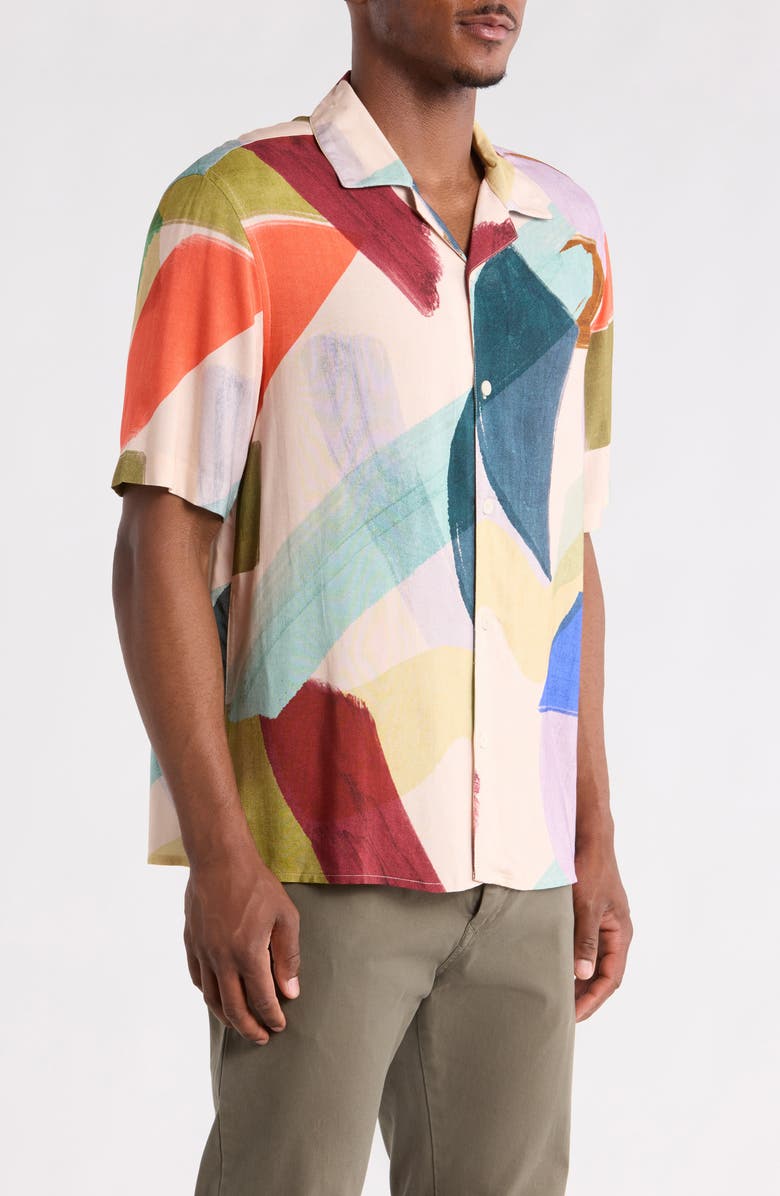 Wax London Didcot Painted Shapes Camp Shirt, Alternate, color, Green Multi