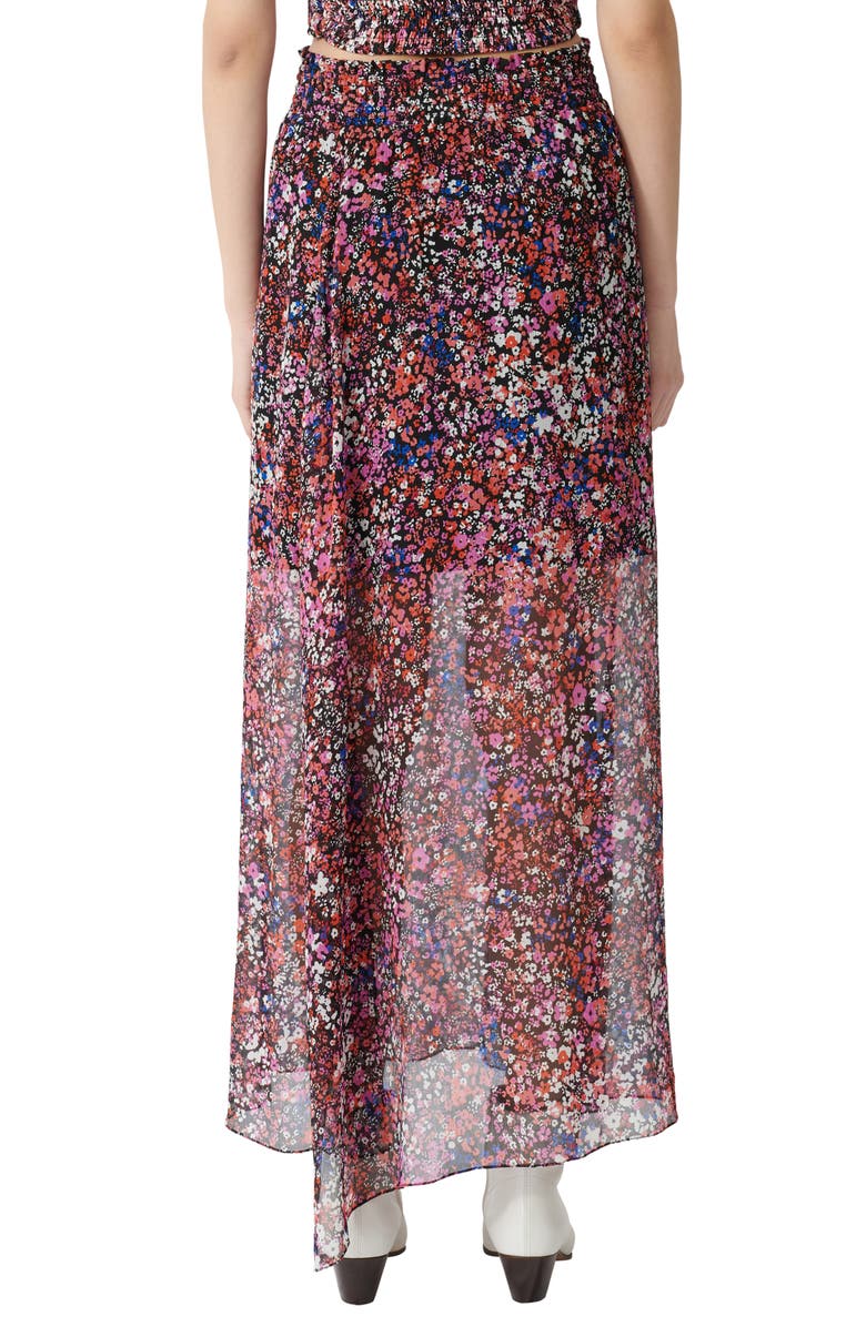 maje Jehane Floral Silk Maxi Skirt, Alternate, color, Black / Pink