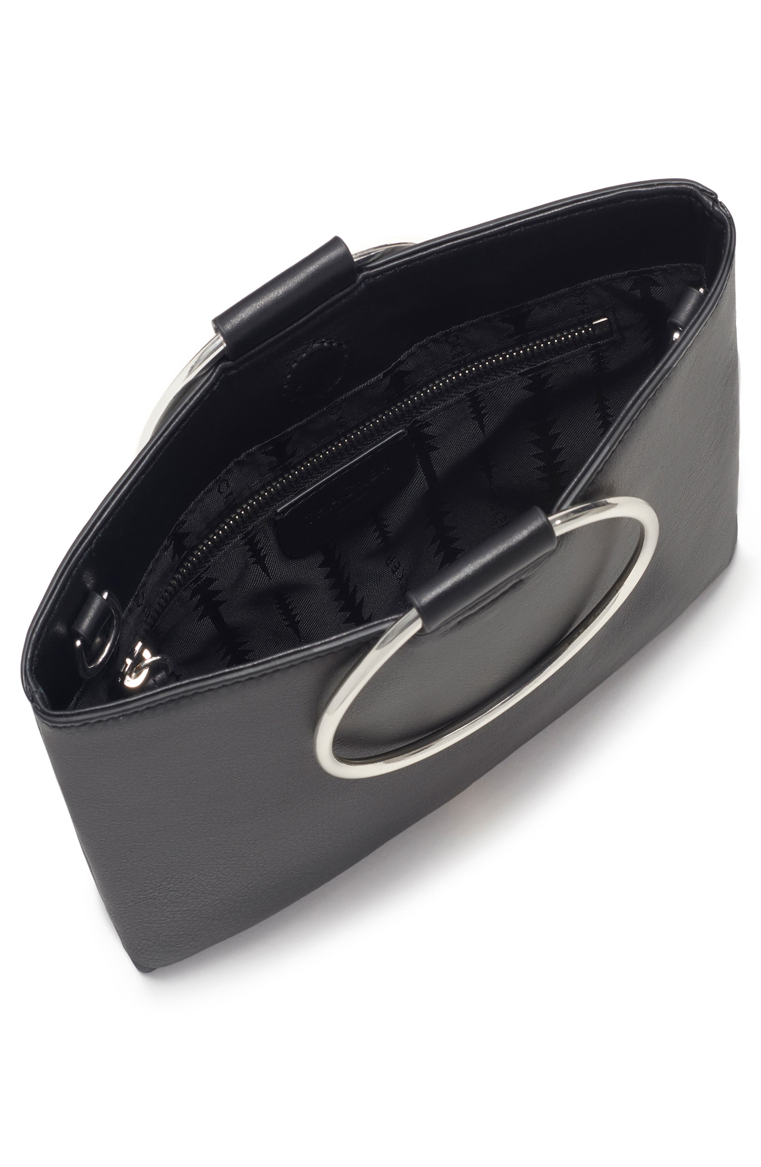 Le Pouch Ring Handle Leather Shoulder Bag, Alternate, color, BLACK W/SILVER