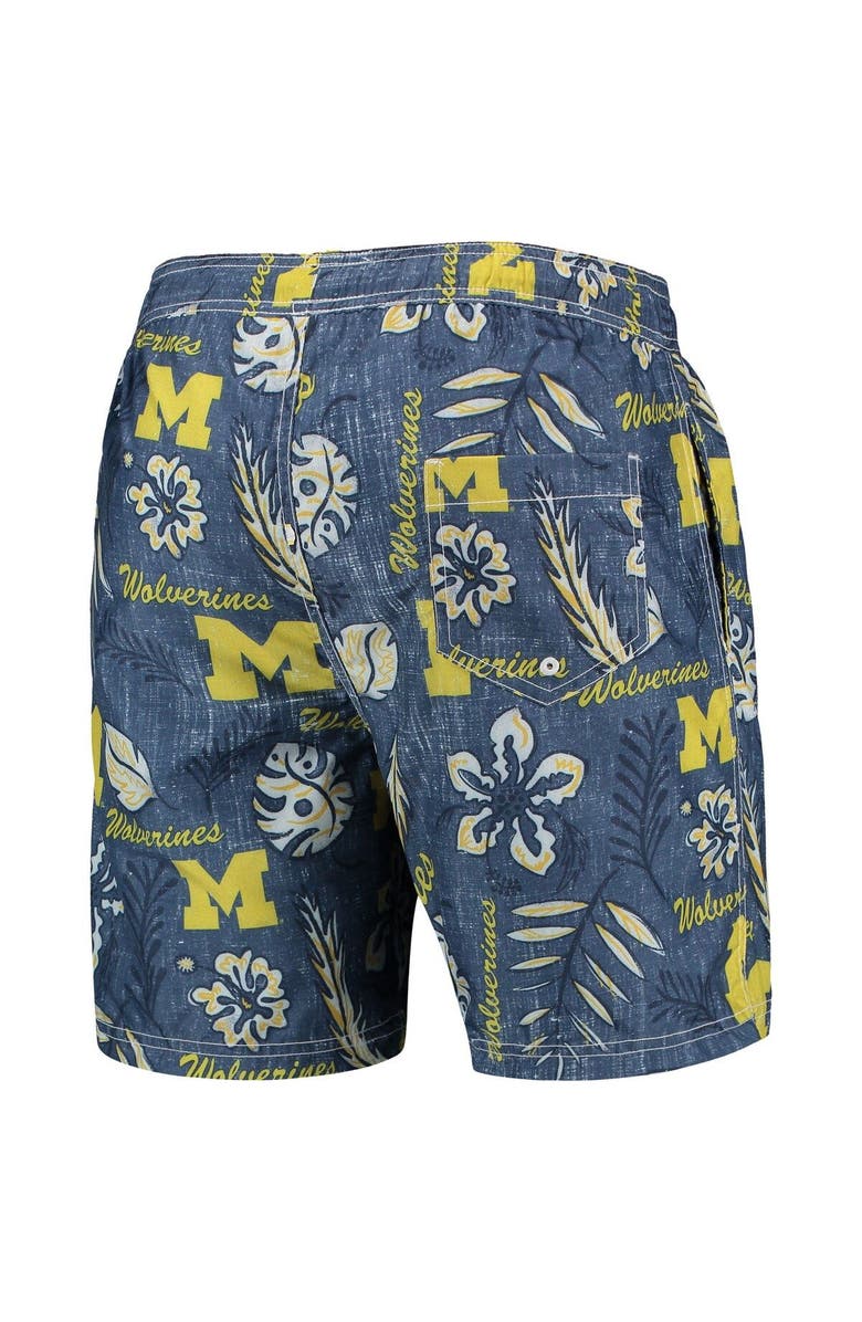 Wes & Willy Men's Wes & Willy Navy Michigan Wolverines Vintage Floral Swim Trunks, Alternate, color,