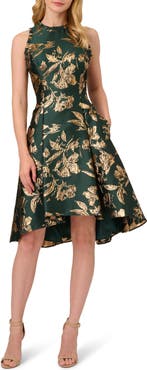 Adrianna Papell Ruffle Sleeveless Jacquard Cocktail Dress