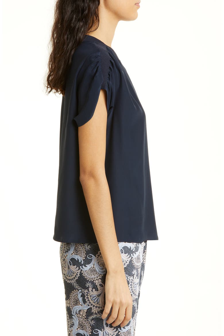 Lorainne Ruched Dolman Sleeve Silk Top, Alternate, color, NAVY