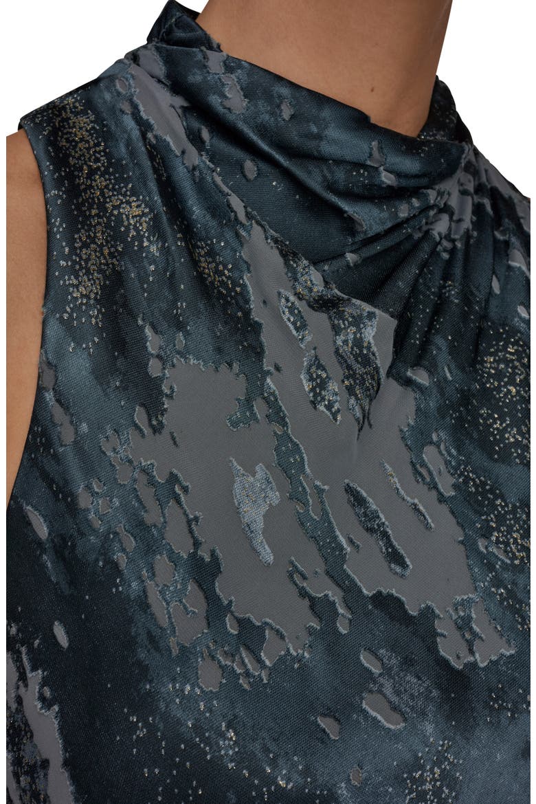 Print Sleeveless Mock Neck Maxi Dress, Alternate, color, BLUE COMBO/ GOLD FOIL