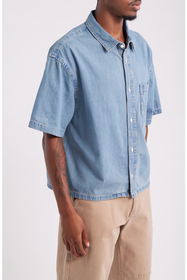 Cyrus Loose Fit Short Sleeve Denim Button-Up Shirt, Alternate, color, STONEWASH BLUE